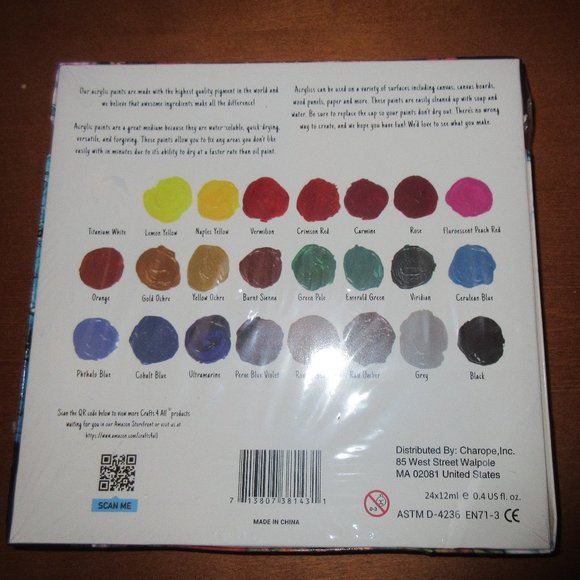NEW SET OF 24 ACRYLIC PAINTS with Brushes CRAFTS ART PAINTING Paint Tubes GIFT - Picture 2 of 3